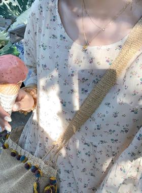 Emilyying2025新款全棉花边娃娃衫碎花上衣