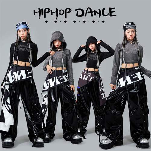 爵士舞女童服装女团jazz漏脐时髦潮酷表演出服hiphop街舞儿童潮服