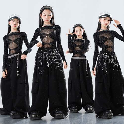 女童爵士舞演出服秋季儿童jazz露脐舞蹈练功服女孩走秀跳舞衣服潮
