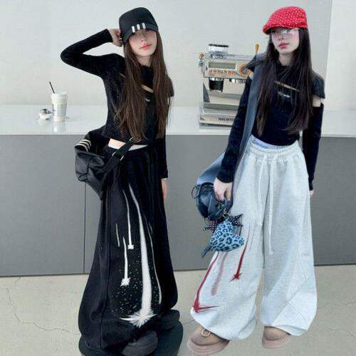 女童爵士舞露脐短款长袖上衣2026新款少儿街舞运动裤表演出服套装