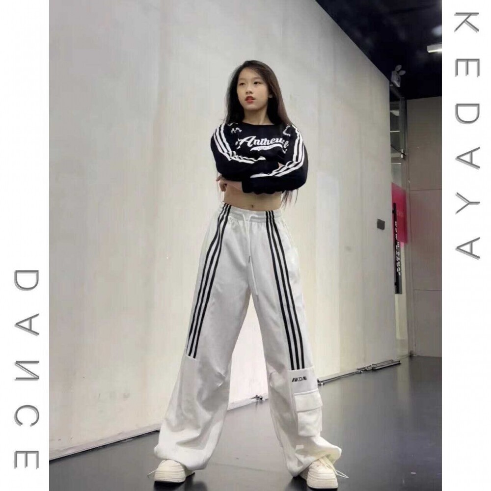 新款童装女童宽松上衣针织运动裤两件套少儿街舞爵士舞套装演出服