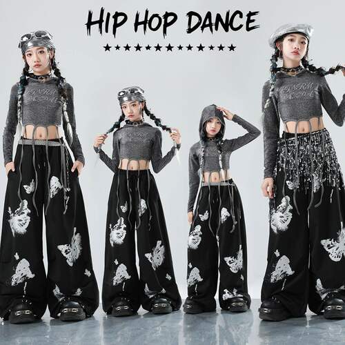 爵士舞jazz女童亮钻长袖T恤长裤套装少儿童女团街舞走秀演出服潮