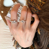 2025新款 中古拉丝满钻锆石戒指女轻奢风时尚 百搭高级感开口食指戒