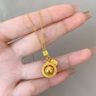 2025新款小红书同款吸金星项链古法新中式转运纳福转动金球锁骨链