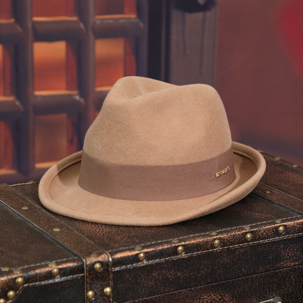 新款休闲时尚帽子男复古羊毛呢英伦小礼帽女秋冬卷边爵士帽韩版潮