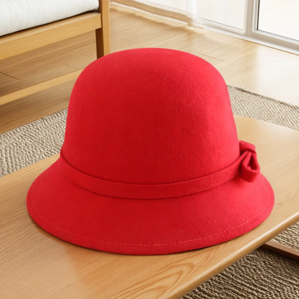 秋冬红色羊毛渔夫帽女圆顶盆帽小沿英伦礼帽法式女款百搭显脸小帽