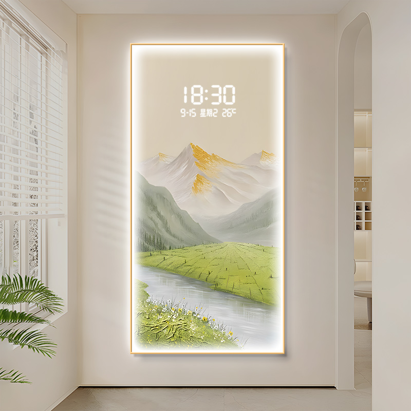 流水生财玄关装饰画LED灯发光电