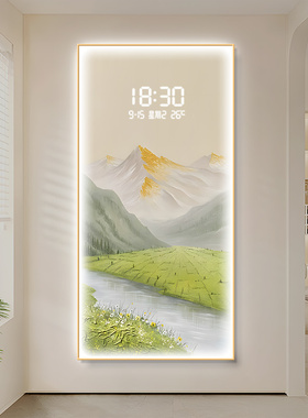 流水生财玄关装饰画LED灯发光电