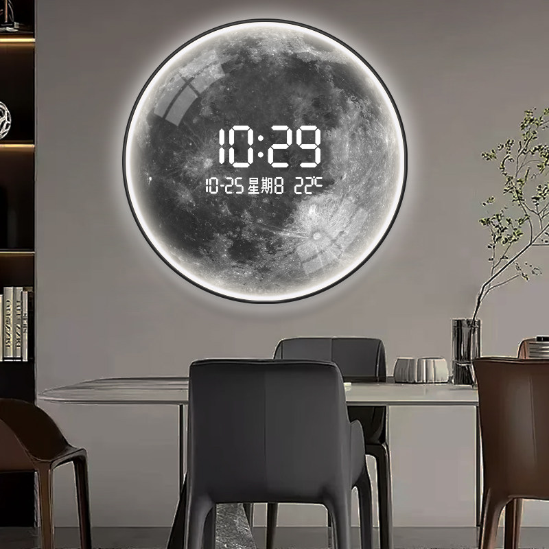 圆形装饰画创意时钟壁灯钟表挂钟客厅餐厅挂画人体感应数显电子屏