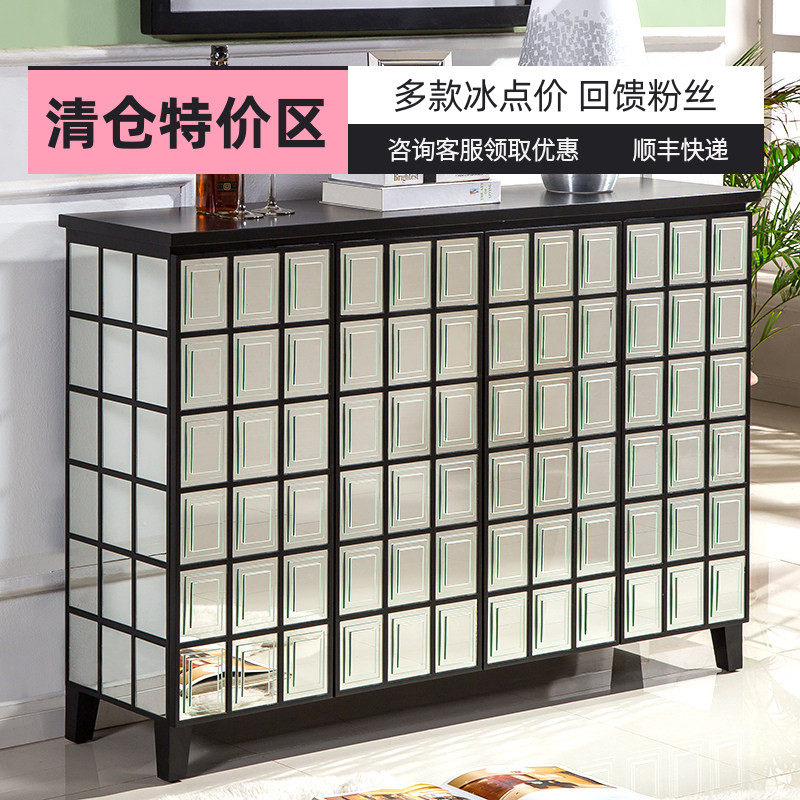 镜面鞋柜家用多层大容量进门门厅玄关隔断柜多功能玻璃餐边柜定制