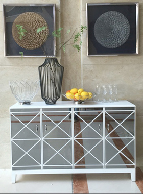 鞋柜玄关柜轻奢白色储物柜门厅柜镜面餐边柜对开门玻璃家具整装