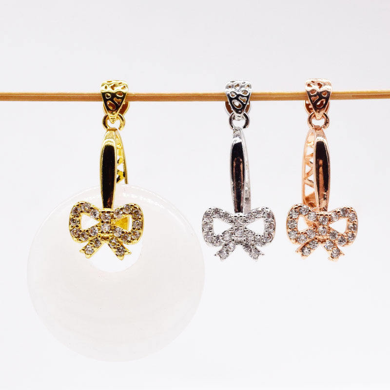 925镀银平安扣 吊坠扣挂件扣银扣玉扣头配件坠子扣  蝴蝶结项链扣