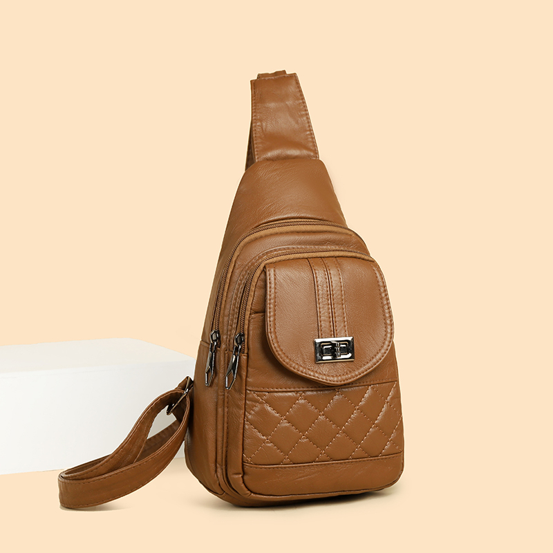 真皮质感休闲软皮单肩百搭女士胸包日韩水洗软皮斜挎包旅行小背包