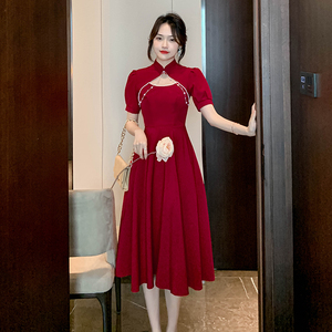 RM4783#红色旗袍敬酒服高级感小个子礼服裙夏回门平时可穿订婚连衣裙
