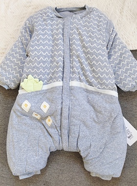 钓鱼猫加厚婴幼儿分腿睡袋冬季保暖男女宝宝夹棉睡袋防踢被可拆袖