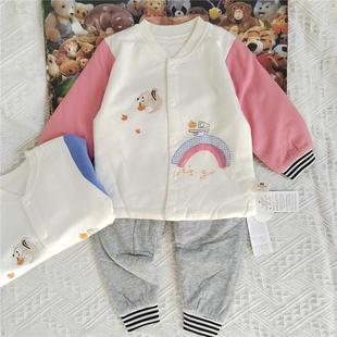 安宝儿婴儿套秋冬薄棉衣男女宝宝0-2岁保暖衣新生儿对开套装夹棉