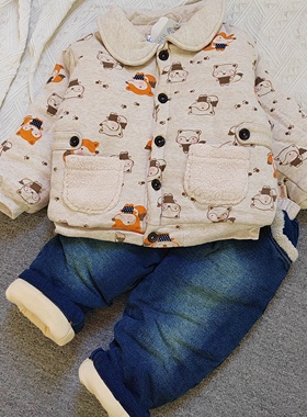 婴儿衣服秋冬装加绒加厚保暖连体衣男女宝宝外出服套装一套过冬