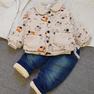 婴儿衣服秋冬装加绒加厚保暖连体衣男女宝宝外出服套装一套过冬