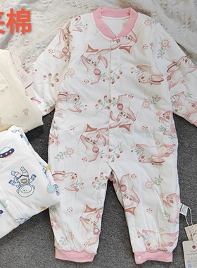 婴幼儿连体衣秋冬夹棉儿童保暖新生儿哈衣爬服男女宝宝棉服睡衣袋