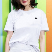 2020春夏明星同款韩版大码圆领刺绣情侣装宽松纯棉纯色短袖t恤女