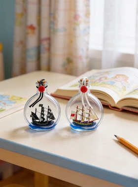 手工玻璃漂流瓶中船黑珍珠号一帆风顺海盗帆船摆设件模型毕业礼物