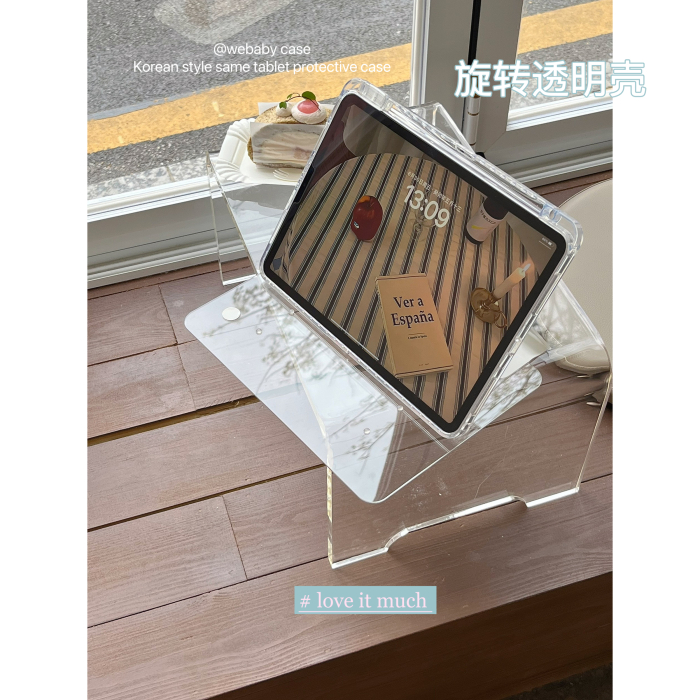 ins亚克力全透明旋转ipad壳 pro11/10代/10.9寸防摔保护套9.7/10.2/air5带笔槽/横竖屏2022年平板硬壳全包 3C数码配件 平板电脑保护套/壳 原图主图