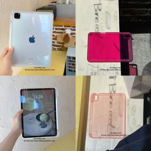 玫红色ipad11代透明笔槽软壳