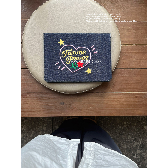 ins韩系爱心刺绣牛仔ipad壳