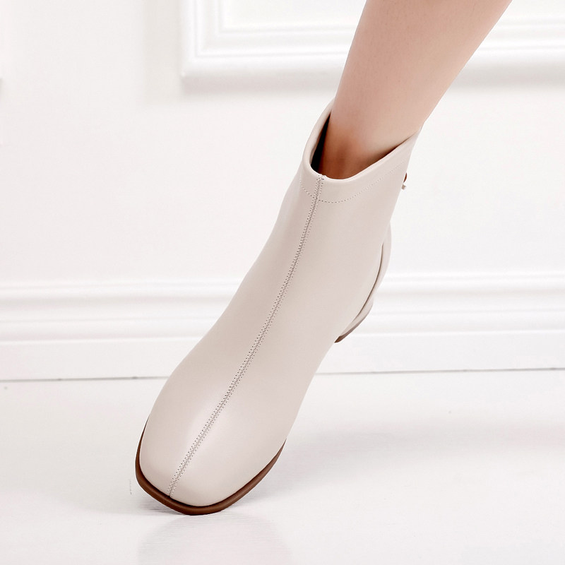 真皮粗跟短靴秋冬百搭软底马丁靴小码3233女靴米白色低跟加绒棉鞋,女鞋,时装靴,淘宝优惠券,粉丝福利购,淘宝优惠卷