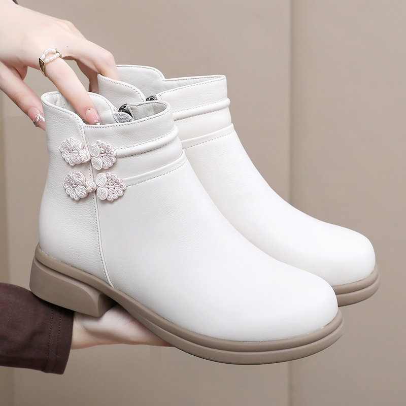 真皮平底短靴软底软皮舒适妈妈鞋