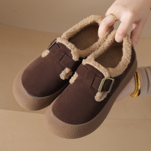 真皮厚底勃肯鞋2025新款冬季百搭加绒女鞋大码软底皮鞋一脚蹬棉鞋