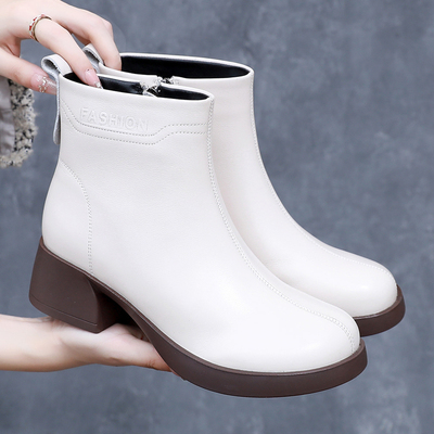 全羊毛粗跟短靴真皮软底妈妈棉鞋