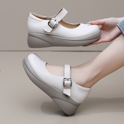 真皮厚底玛丽珍女鞋百搭轻便单鞋