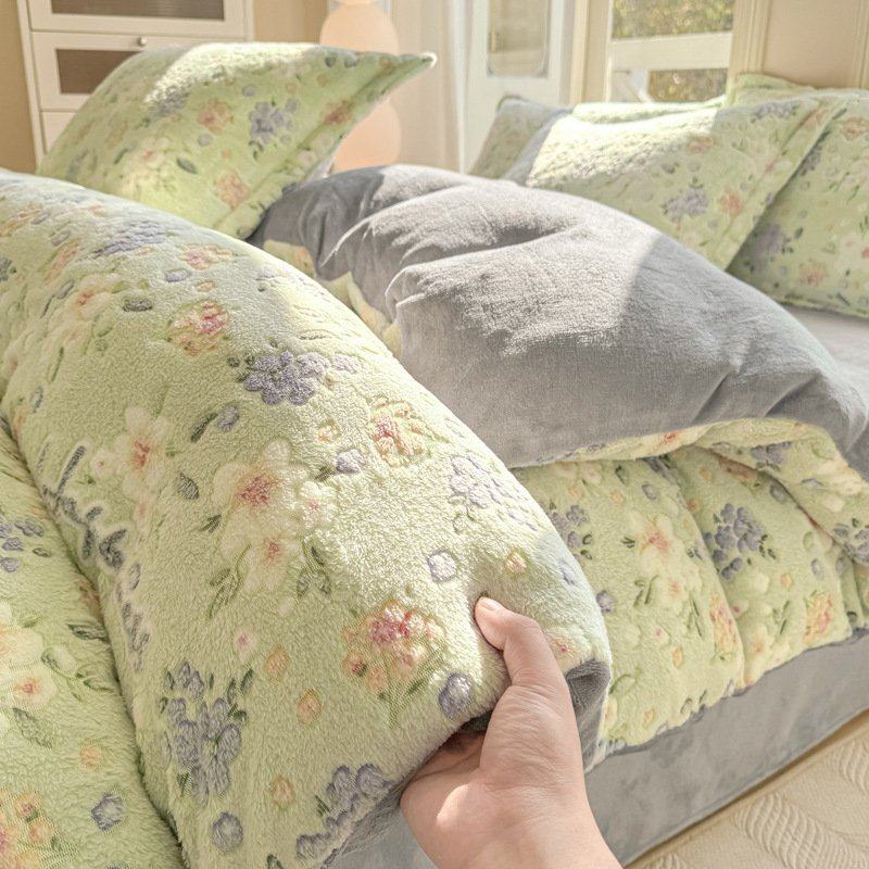 进口25秋冬雪花绒双面加厚被套学生宿舍四件套牛奶绒单被套法莱绒