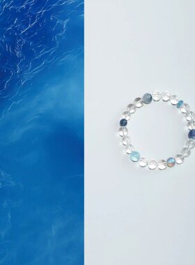 山姆进口「半夏蓝」天然高净体白水晶手链好运海蓝宝手串情侣礼物