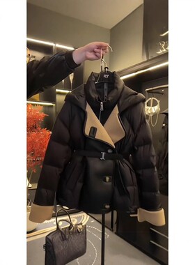 欧洲站高级感超好看黑色拼接棉服女冬季时髦洋气炸街气质棉衣
