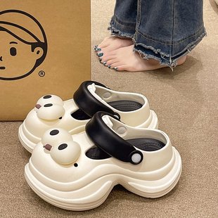 进口洞洞鞋 外穿厚底增高沙滩防滑两穿可爱搞怪大眼睛包头凉 女夏季