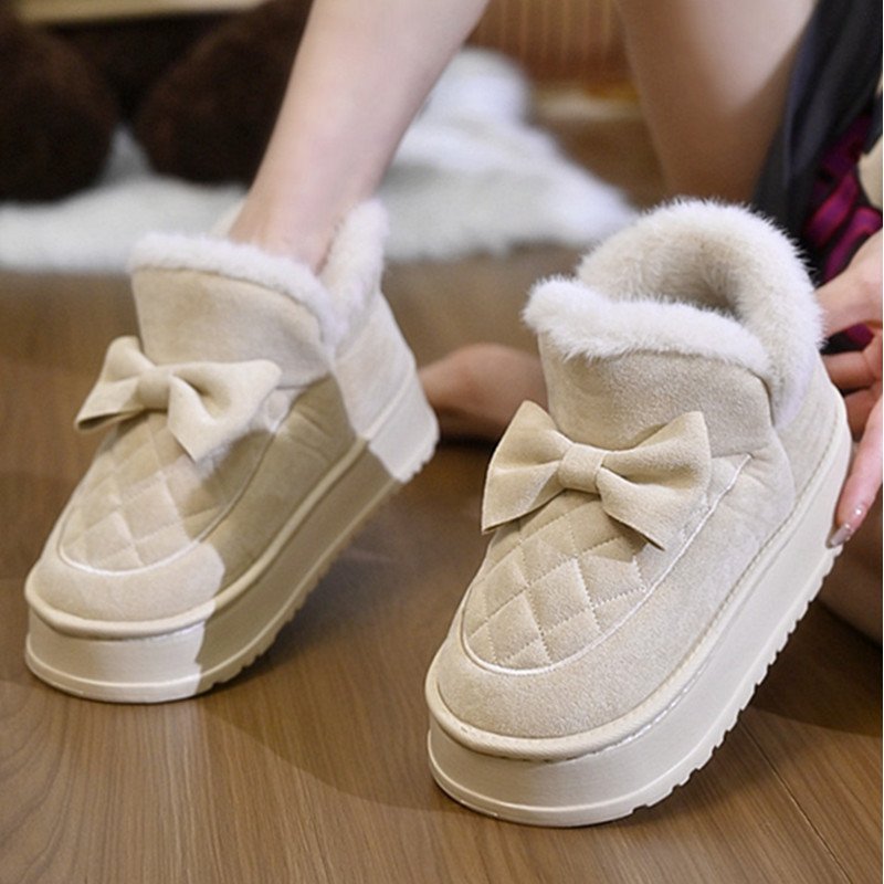 胖I东来2025新款蝴蝶结厚底雪地靴女加绒加厚棉鞋冬季保暖防滑外