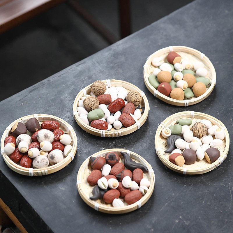 进口宜兴紫砂茶宠花生摆件仿生蚕豆长生果枣子桂圆板栗菱角摆件茶