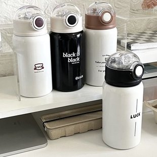 進口簡約創意保溫杯彈跳吸管杯高顏值學生兒童水杯保冷保熱不 日式