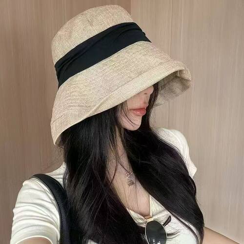 山姆进口日系大帽檐渔夫帽子女夏季薄款棉麻可折叠遮脸遮阳防晒显
