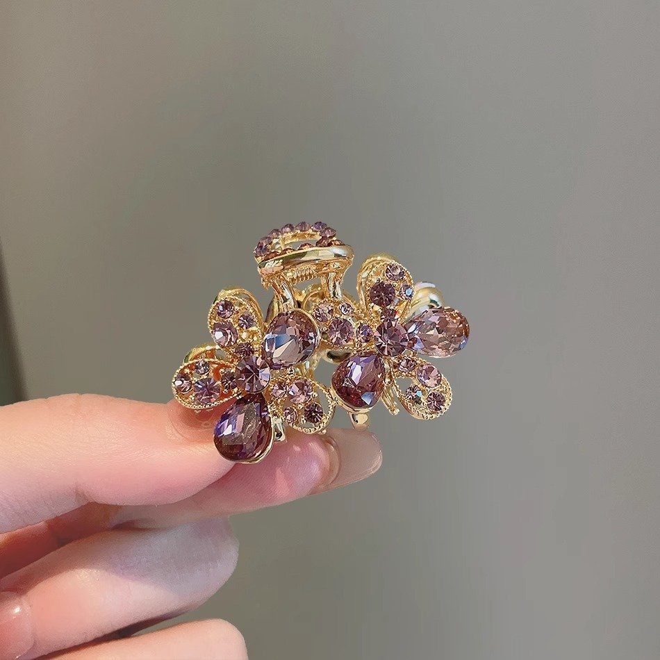 进口高端前额刘海小抓夹韩国气质水晶五瓣花盘发后脑勺发抓小号鲨