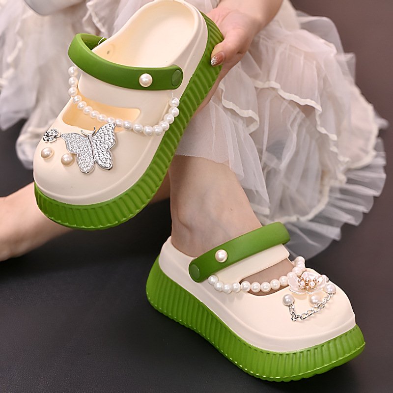 进口2025年新款蝴蝶结洞洞鞋女外穿夏季耐磨百搭包头沙滩凉拖