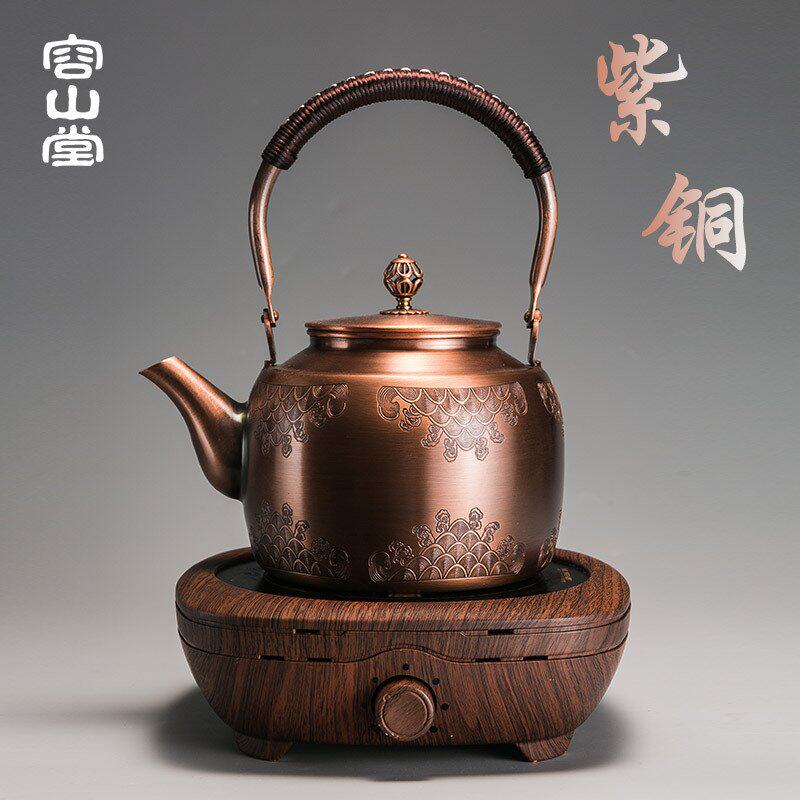 正版铜壶烧水壶手工机制铜茶壶 仿古大煮茶器煮茶壶电陶炉茶炉