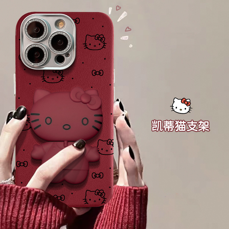 猫咪镜子支架适用苹果16精孔皮纹