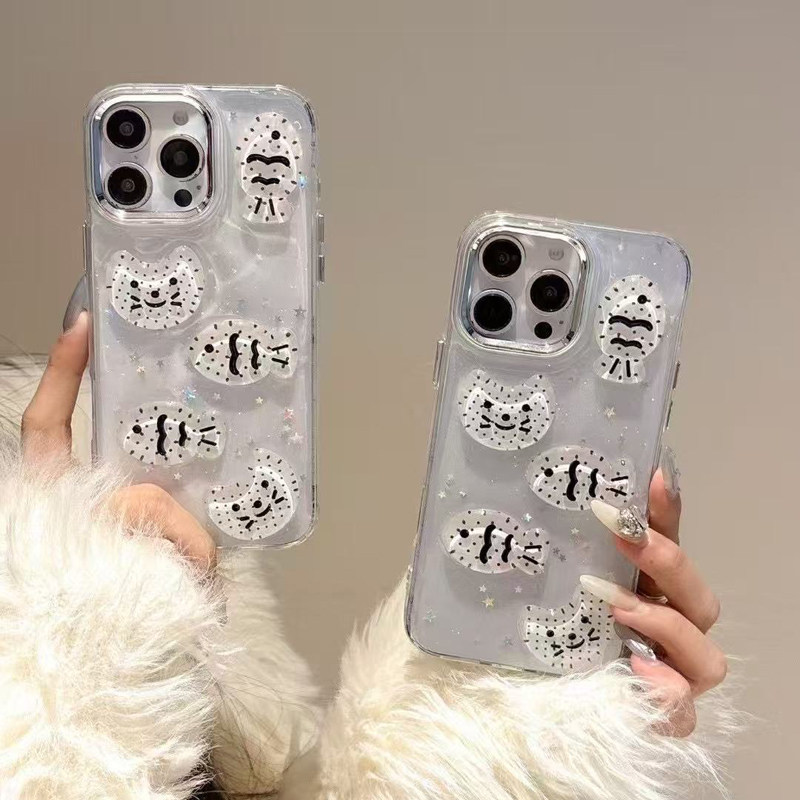 滴胶小猫小鱼苹果17pro max手机壳批发 适用iPhone 12 13 11 16 14 15 plus全包新款女男卡通保护保护星星