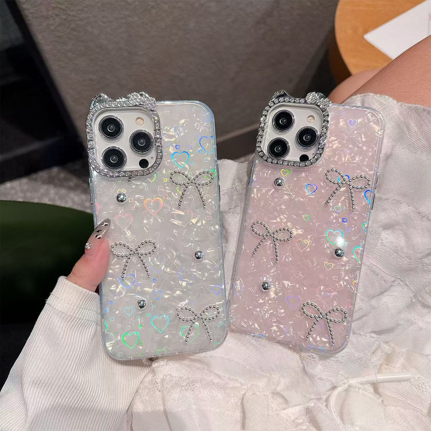 银珠蝴蝶结贝壳苹果17pro max手机壳批发 适用iPhone 11 15 14 13 16 12 plus保护套女男爱心小女全包新款