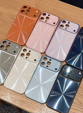 极光CD纹苹果17pro max手机壳批发 适用iPhone 15 13 14 16全包新款炫彩女简约大视窗保护套纯色男