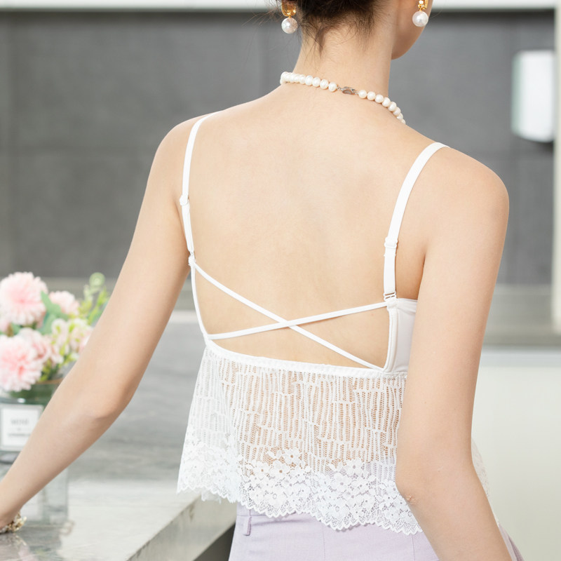 蕾丝美背无钢圈薄款内衣无痕网纱拼装吊带背心内搭长款背心式文胸