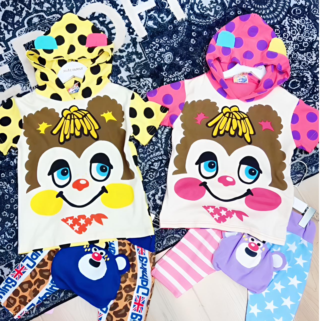 TOMATO家 日系潮牌童装  JAM松鼠熊猫涂鸦波点帽衫短袖T